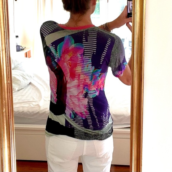 Prabal Gurung Blue Pink Black Pattern T-Shirt - Picture 8 of 12